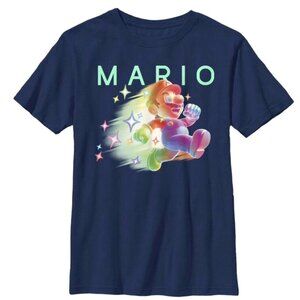 Super Mario "Run Mario!" Shirt Youth‎ Size XL Blue Short Sleeve